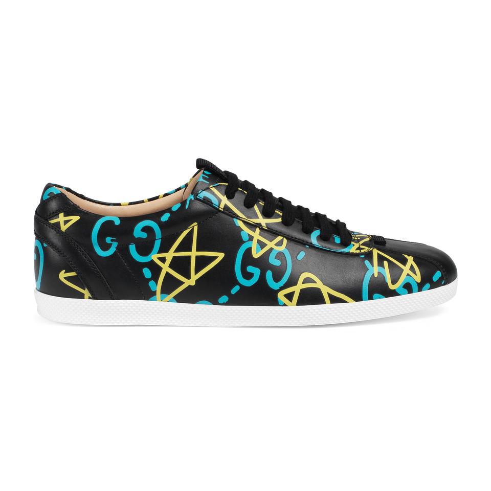 Gucci GucciGhost Print Black Leather Low Top Sneakers