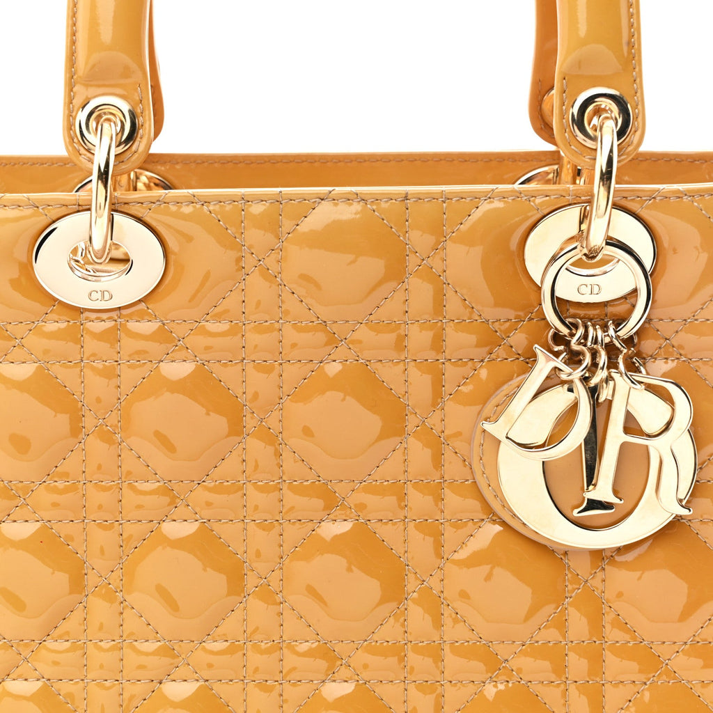 Christian Dior Patent Cannage Medium Lady Dior Dark Beige