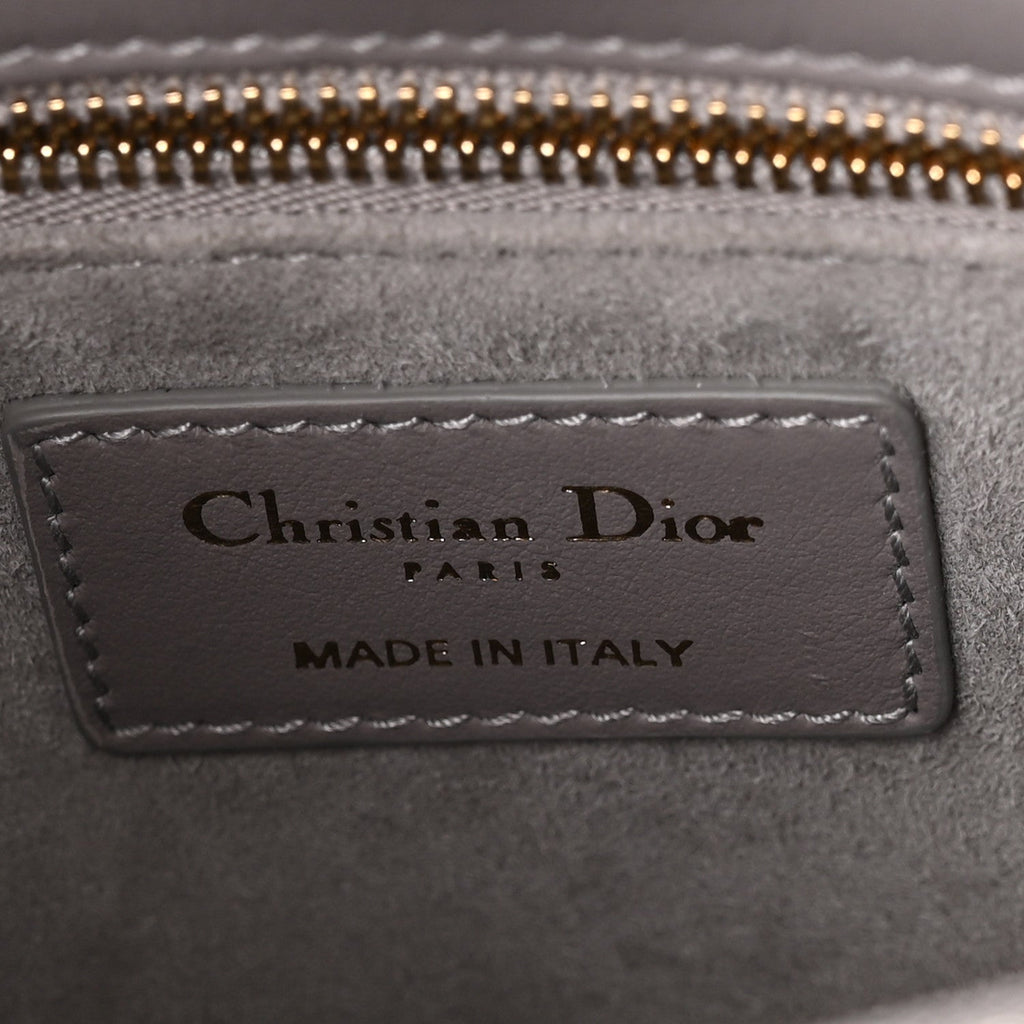 Christian Dior Calfskin Satin Celestial Bead Embroidery Embroidered Small Lady Dior Grey Multicolor