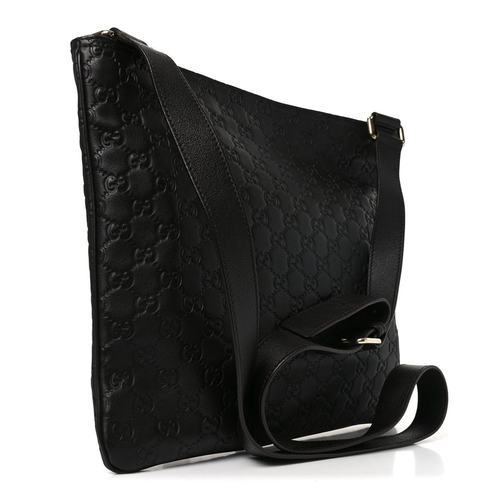 Gucci Guccissima Medium Flat Messenger Bag Black