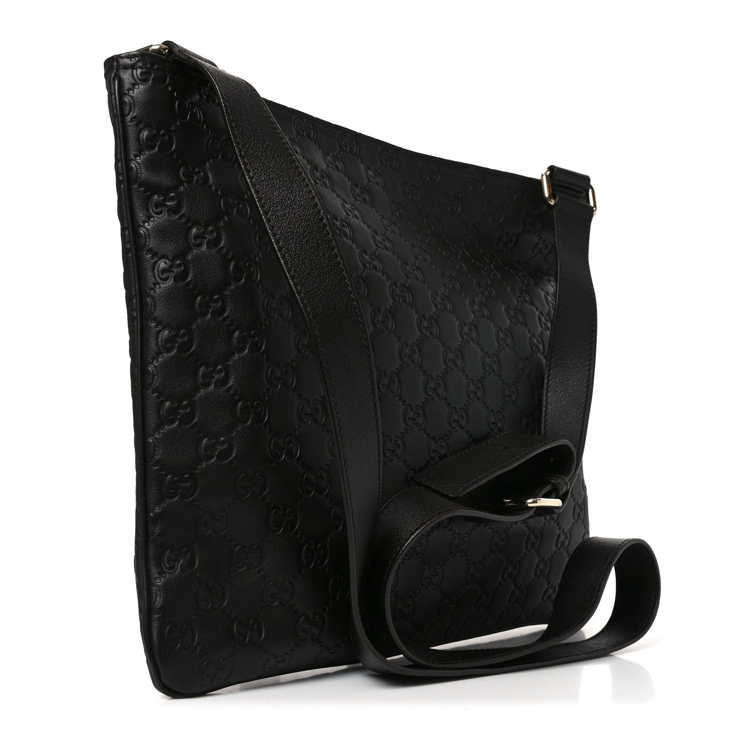 Gucci Guccissima Medium Flat Messenger Bag Black