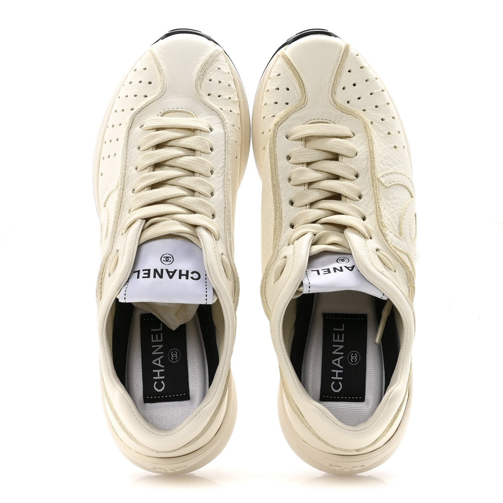 Calfskin Perforated CC Sneakers 36.5 White