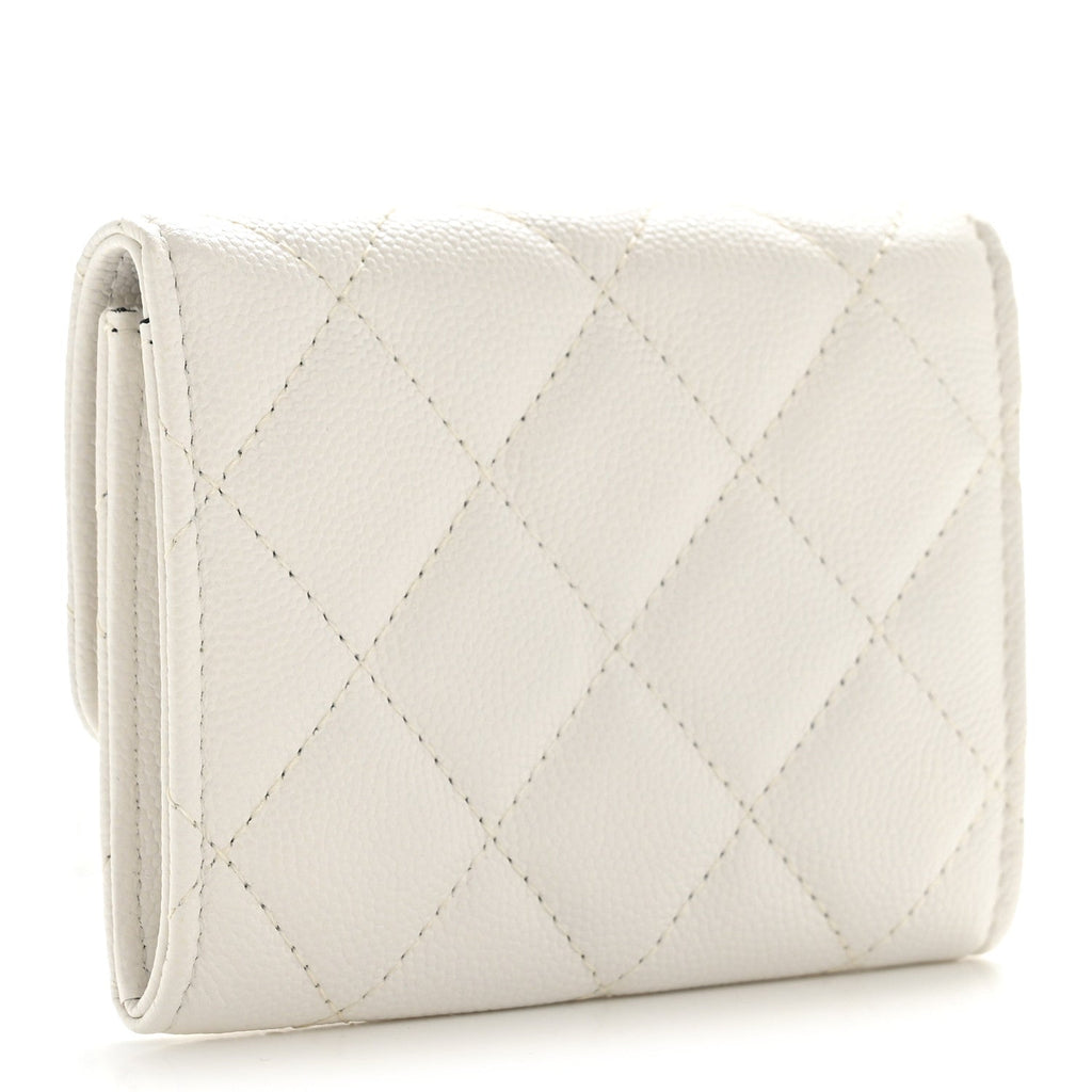 Caviar Quilted My Everything Flap Card Holder Wallet White Black
