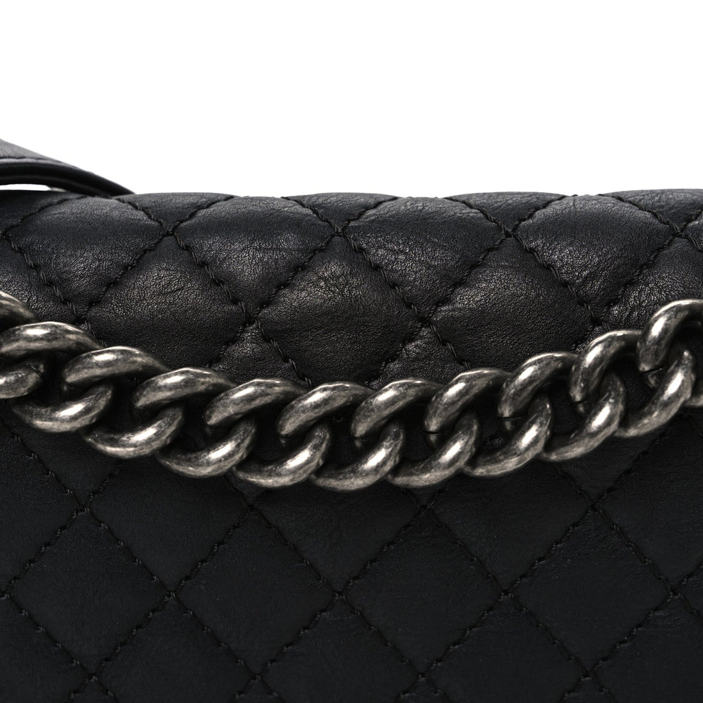 Chanel Calfskin Quilted Metal Embellished Paris Dallas Medium Boy Flap Black