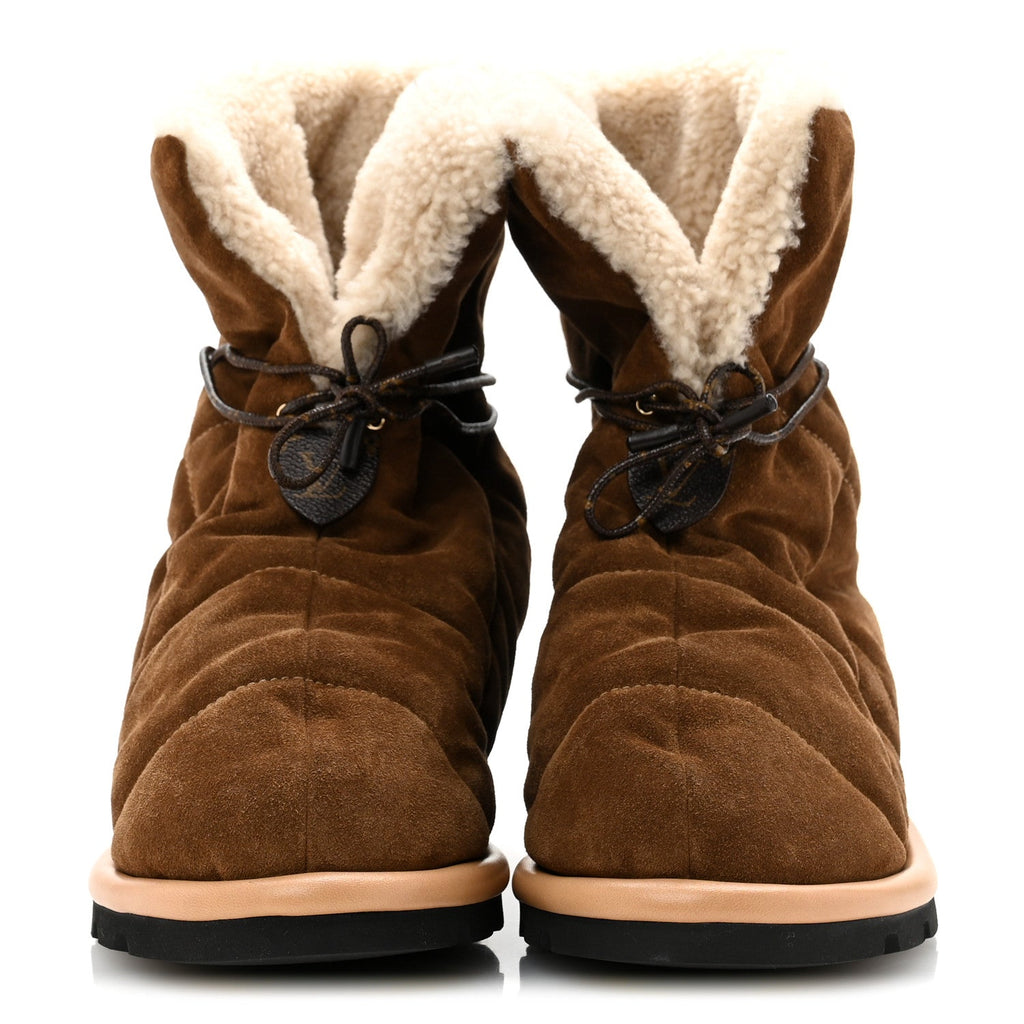 Louis Vuitton Suede Shearling Quilted Flat Ankle Boot 38 Beige