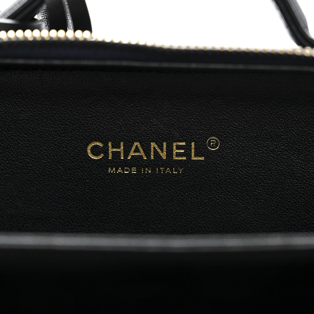 Chanel Caviar Quilted Small CC Filigree Vanity Case Navy Black