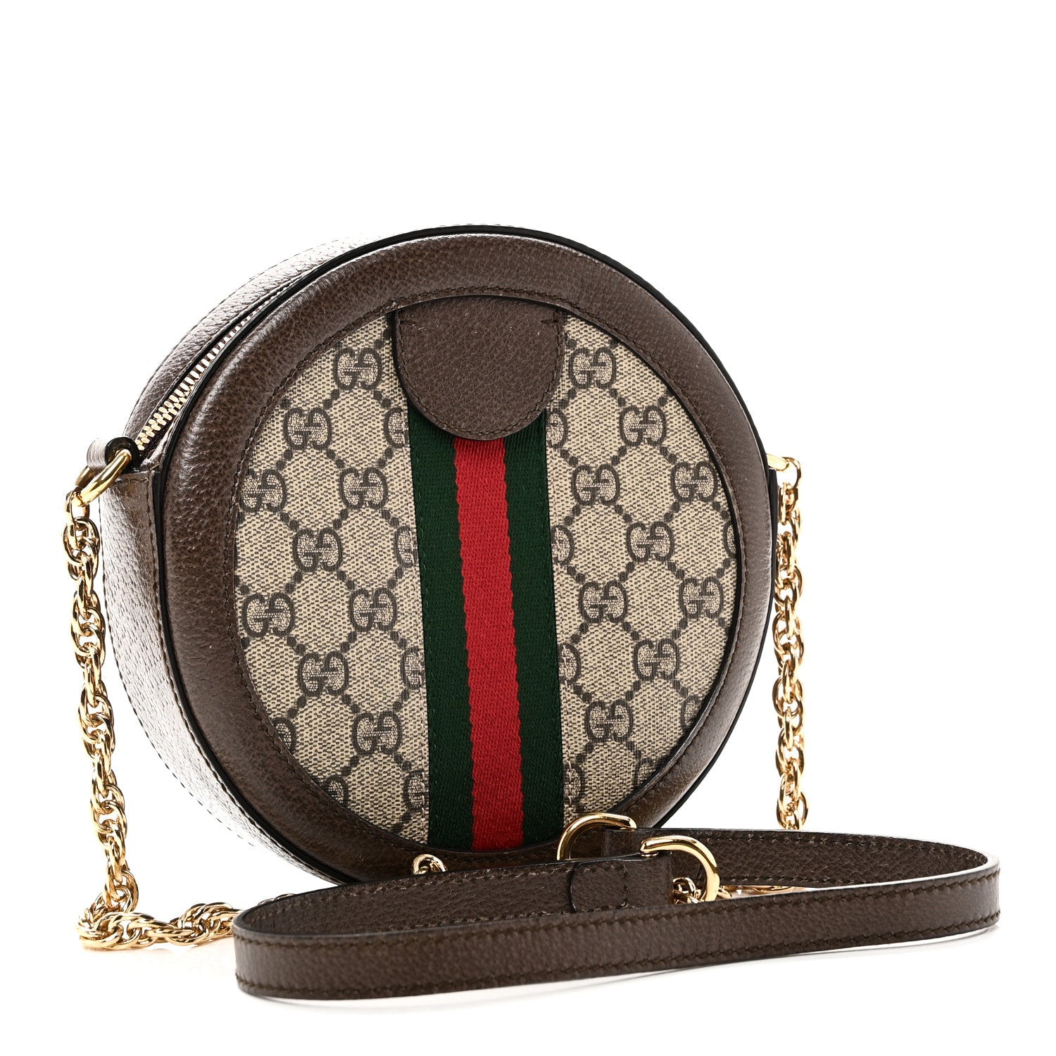 Gucci GG Supreme Monogram Web Mini Ophidia Round Shoulder Bag Brown