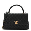 Chanel Caviar Lizard Embossed Quilted Small Coco Handle Flap Black