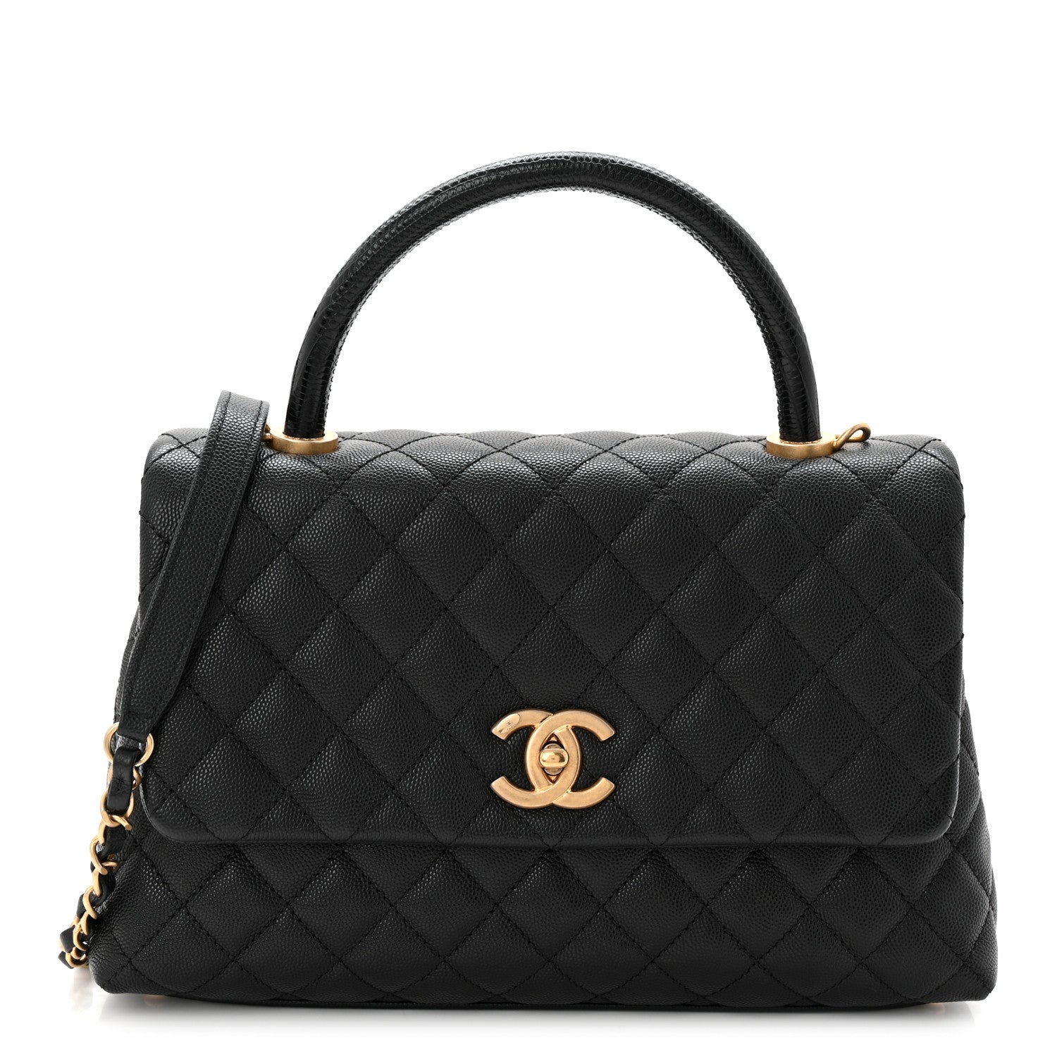 Chanel Caviar Lizard Embossed Quilted Small Coco Handle Flap Black