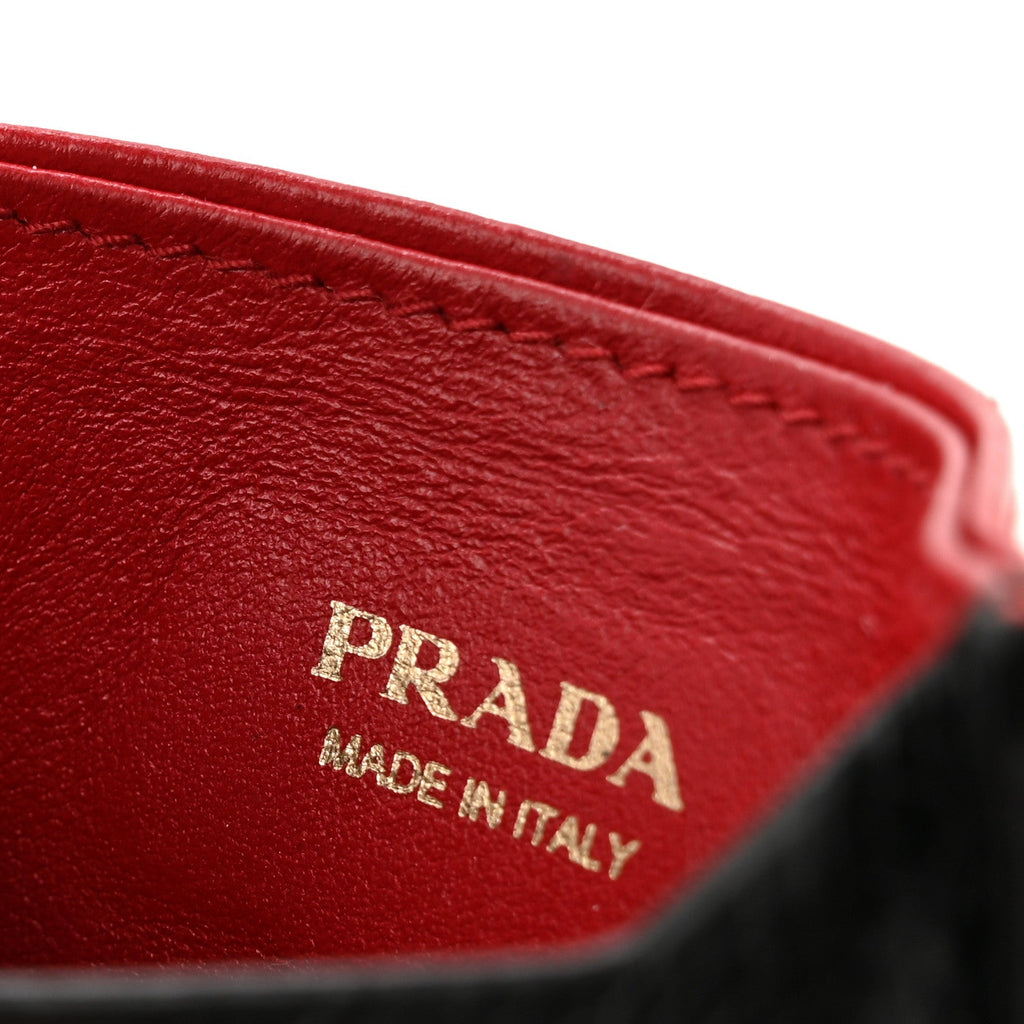 Prada Vitello Grain Metal Card Holder Black Fuoco