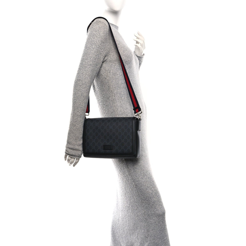 Gucci GG Supreme Monogram Appia Calfskin Web Crossbody Bag Black Grey