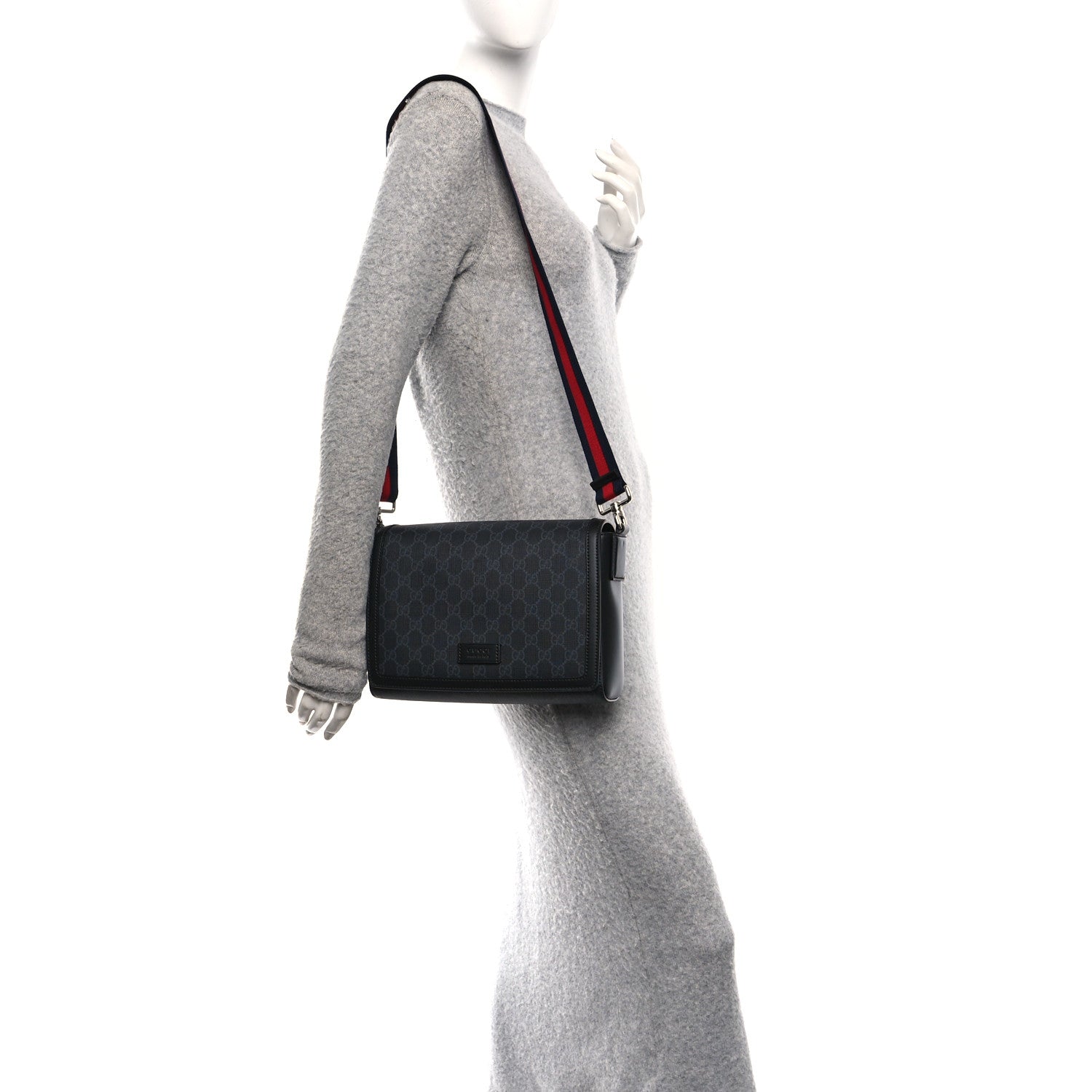 Gucci GG Supreme Monogram Appia Calfskin Web Crossbody Bag Black Grey