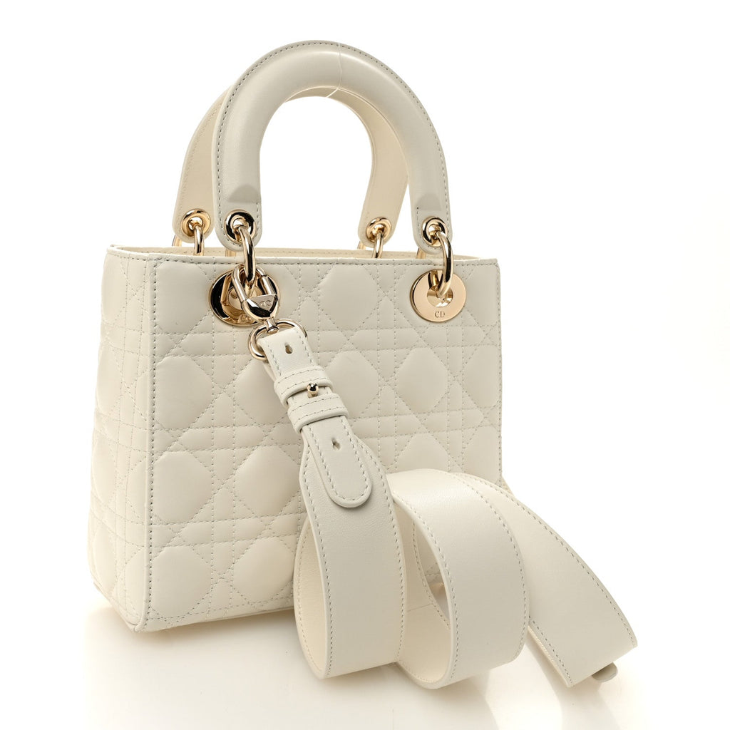 Christian Dior Lambskin Cannage Small My ABCDior Lady Dior White