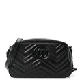 Gucci Calfskin Matelasse Monochrome Small GG Marmont Chain Shoulder Bag Black