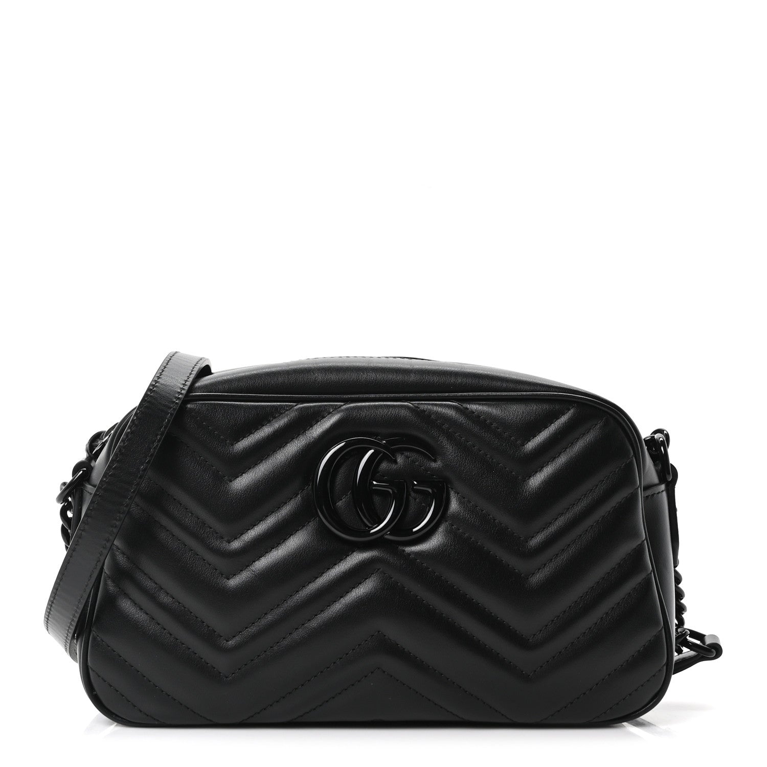 Gucci Calfskin Matelasse Monochrome Small GG Marmont Chain Shoulder Bag Black