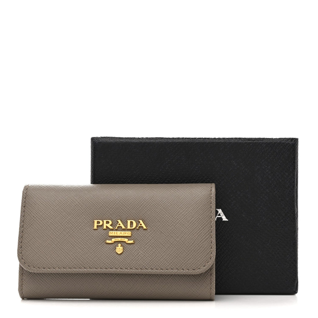 Prada Saffiano Fiocco 6 Key Holder Argilla