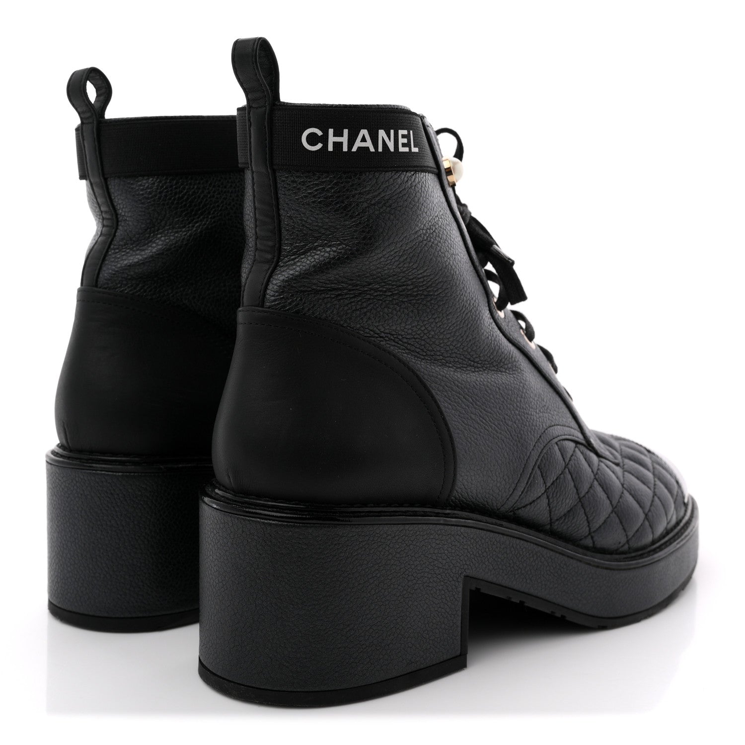 Pearly Calfskin Patent Calfskin Lace Up Combat Boots 40 Black