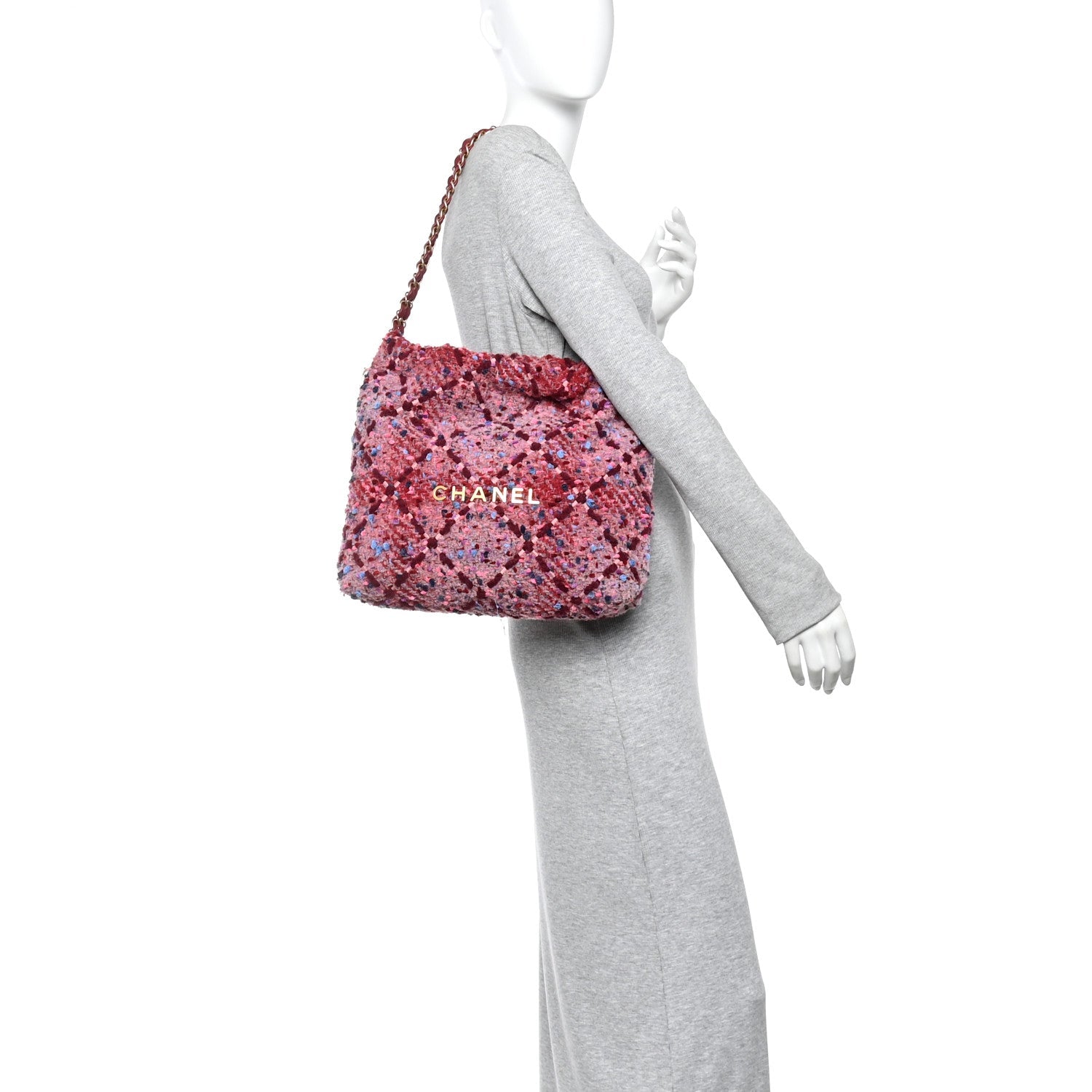 Chanel Tweed Quilted Chanel 22 Pink Burgundy