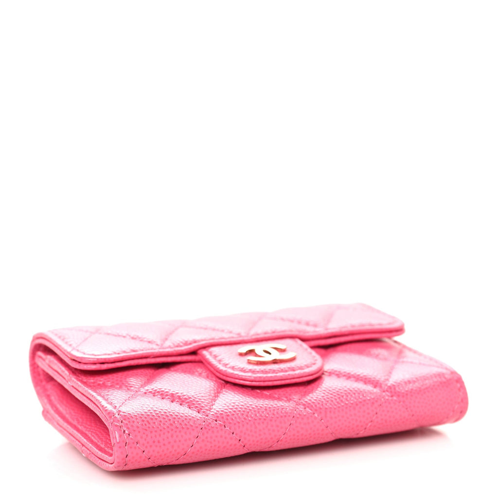 Caviar Quilted Flap Card Holder Wallet Pink