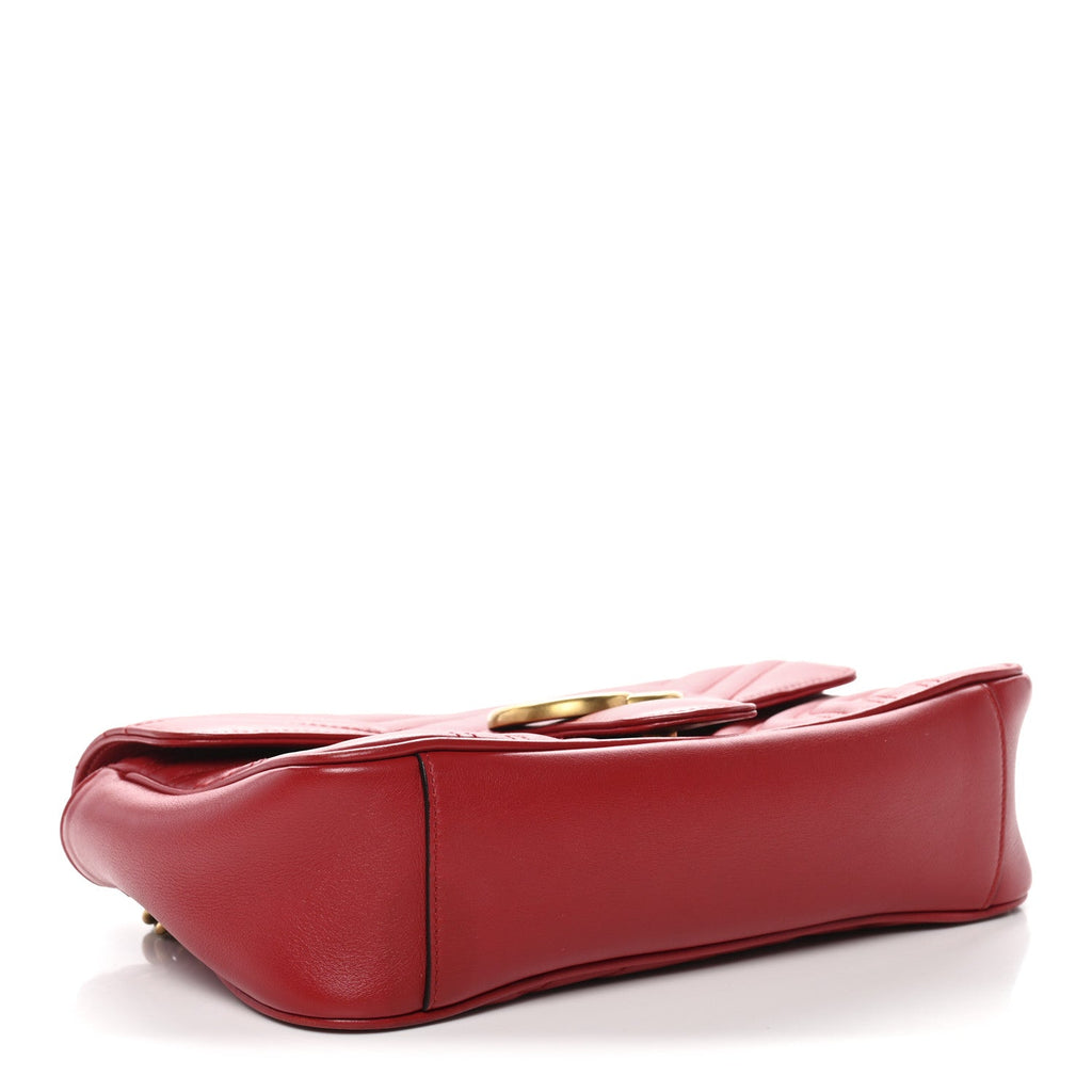 Gucci Calfskin Matelasse Small GG Marmont Shoulder Bag Hibiscus Red