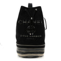 Chanel Striped Canvas Deauville Drawstring Backpack Black