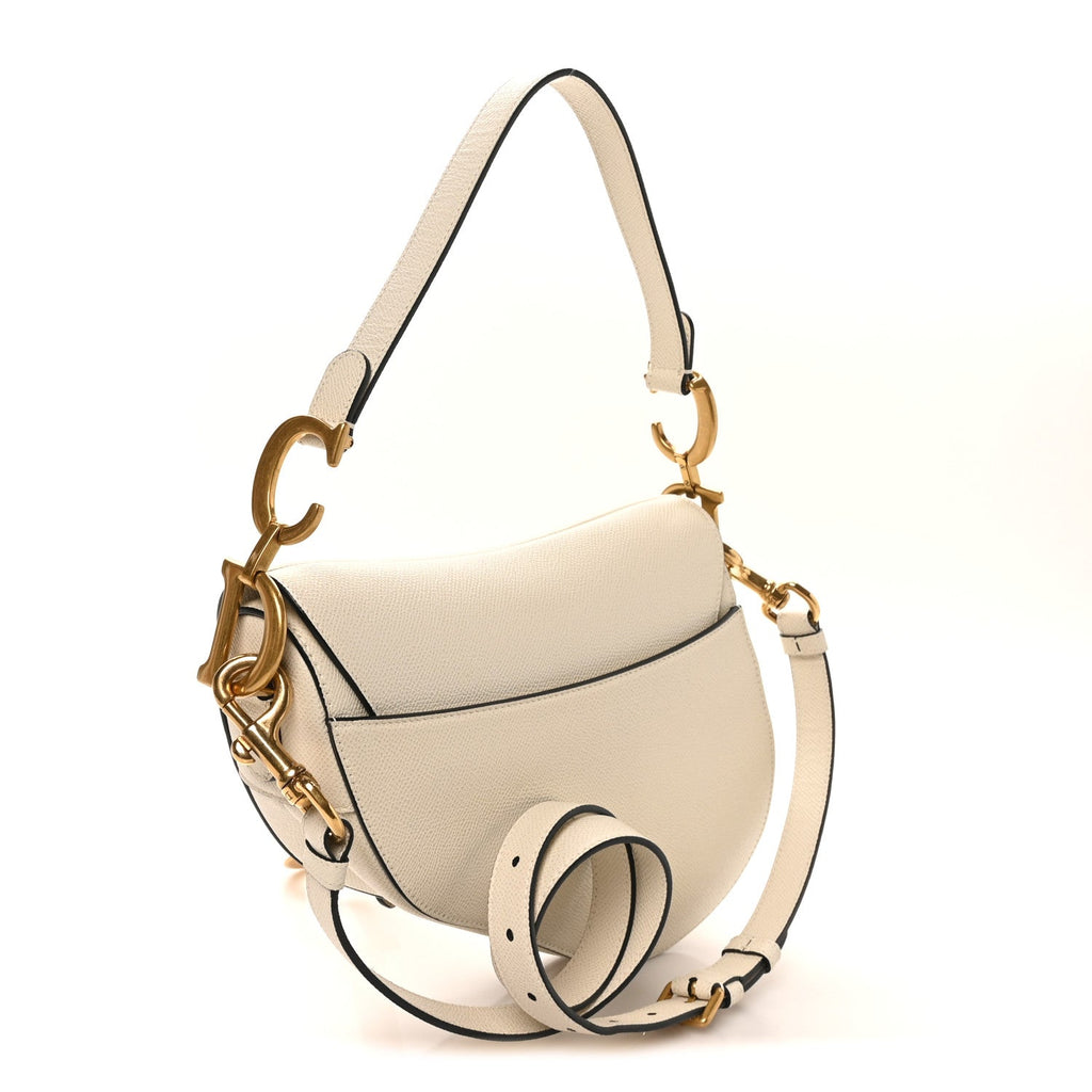 Christian Dior Grained Calfskin Saddle Bag With Strap Latte