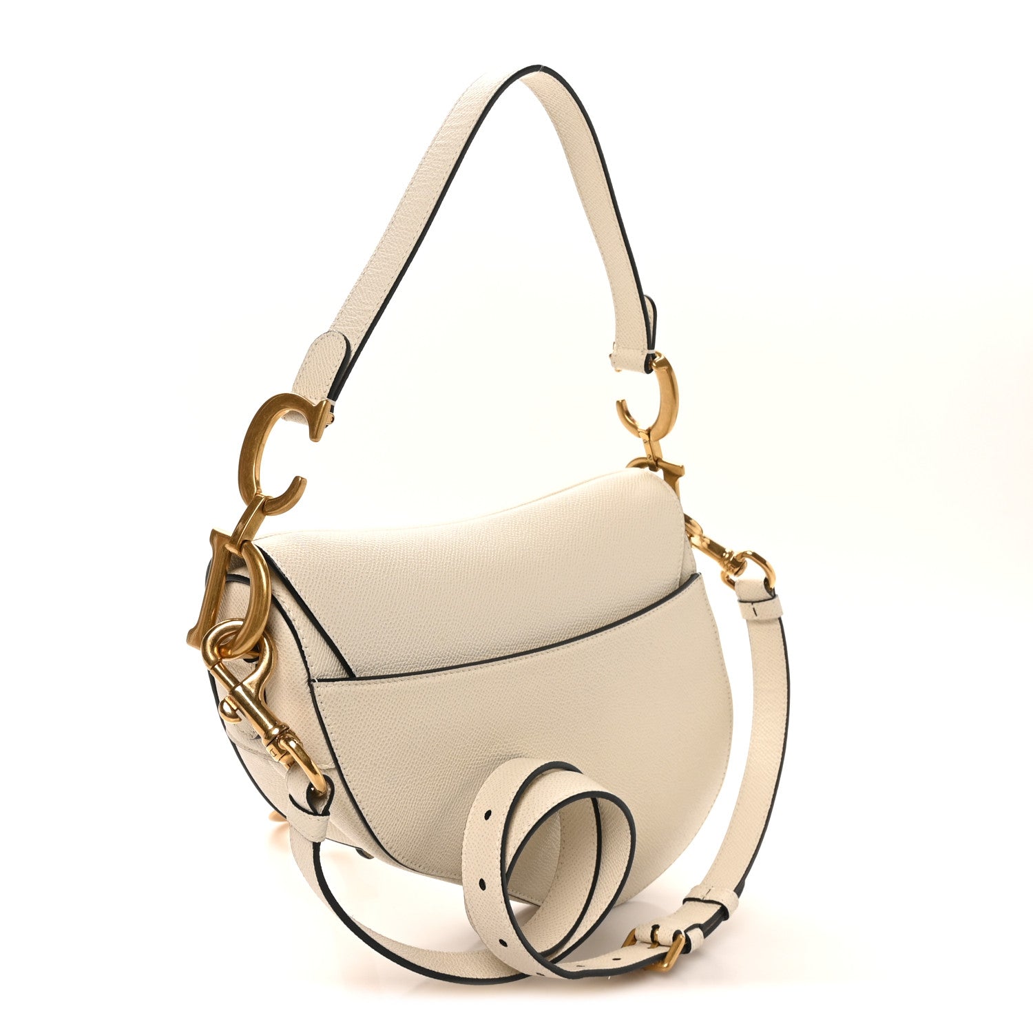 Christian Dior Grained Calfskin Saddle Bag With Strap Latte