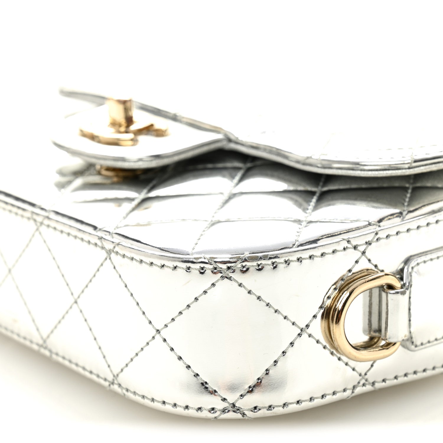Chanel Mirror Calfskin Metallic Calfskin Quilted Hollywood Boulevard Mini Flap With Star Coin Purse Silver