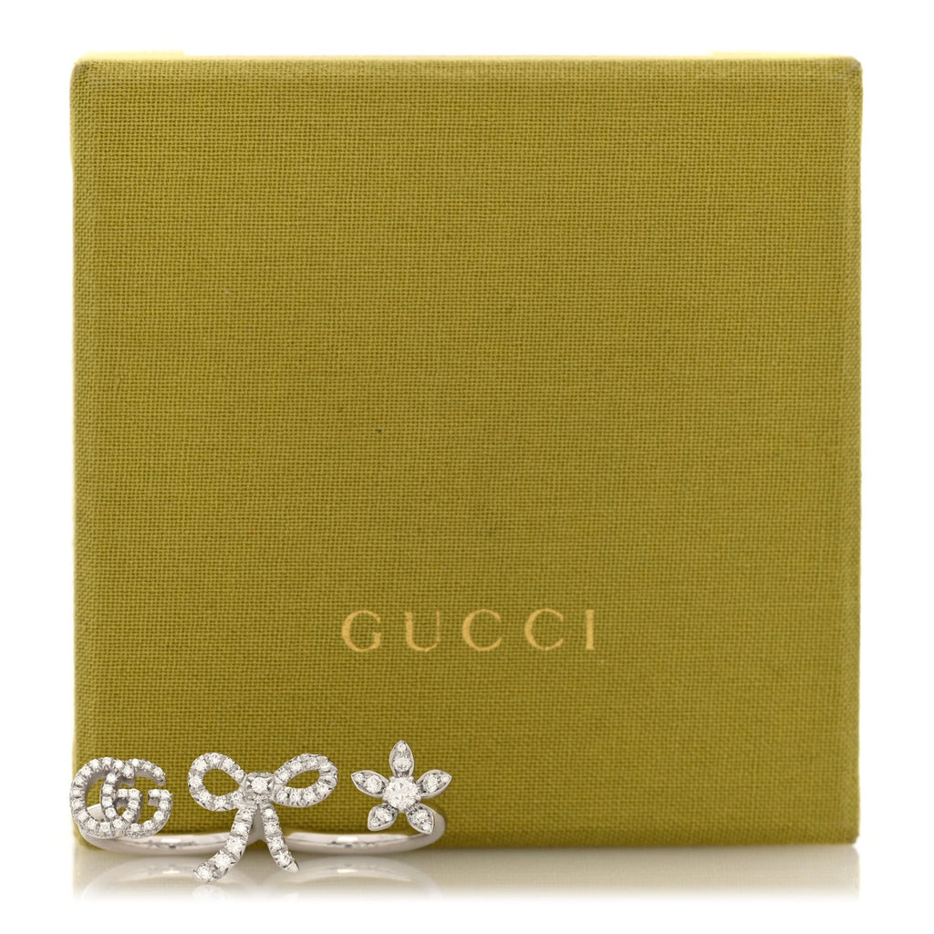 Gucci 18K White Gold Diamond Flora Bow Flower Ring M