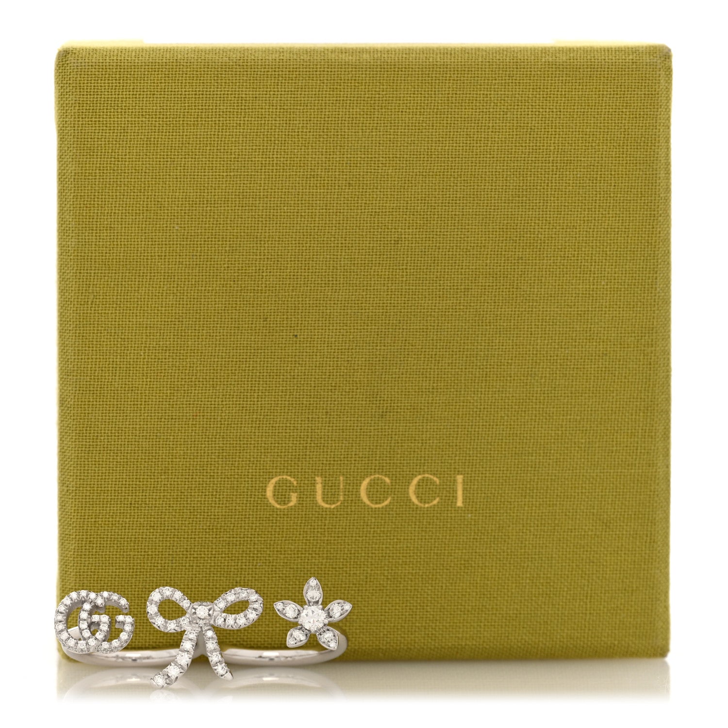 Gucci 18K White Gold Diamond Flora Bow Flower Ring M