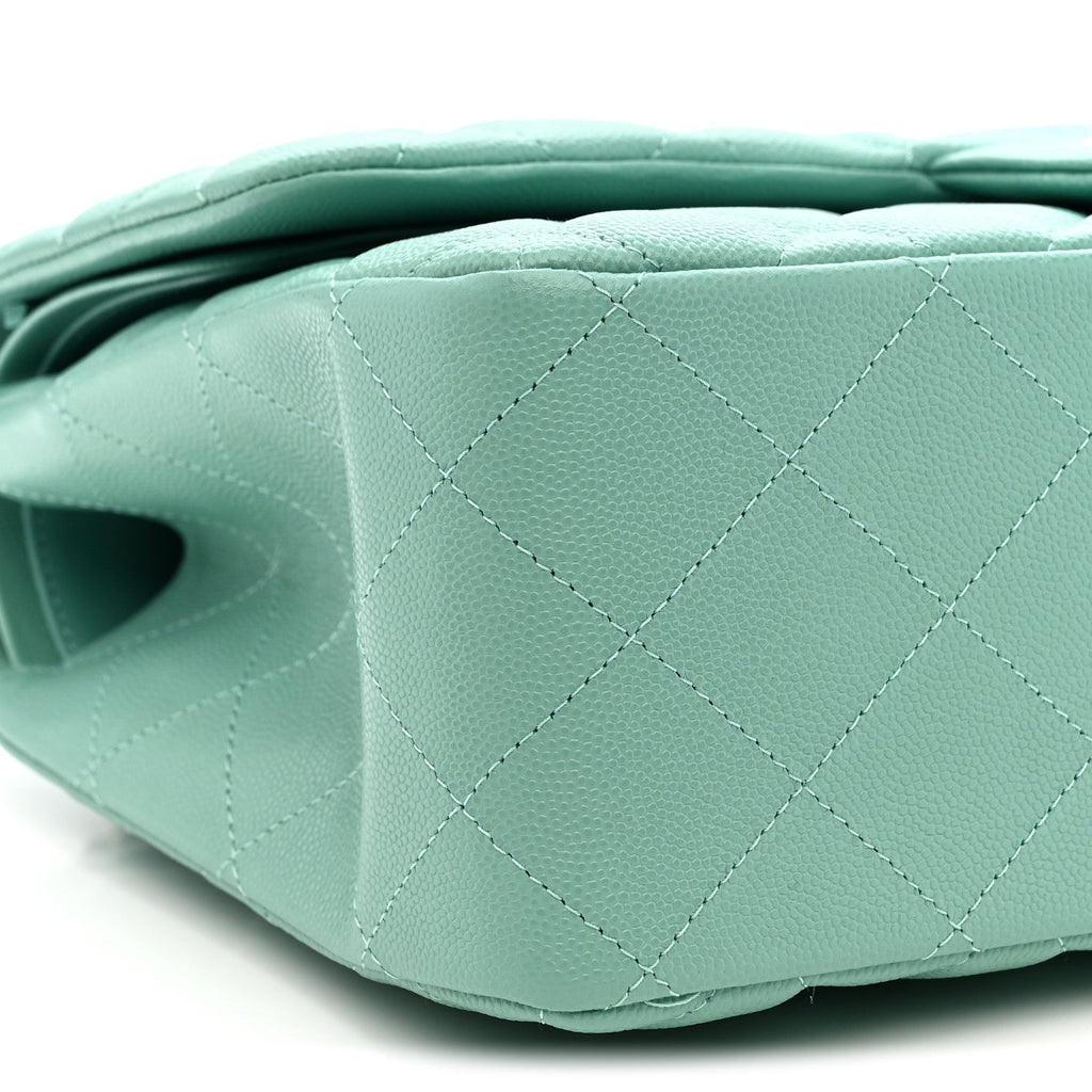 Chanel Caviar Quilted Jumbo Double Flap Light Green