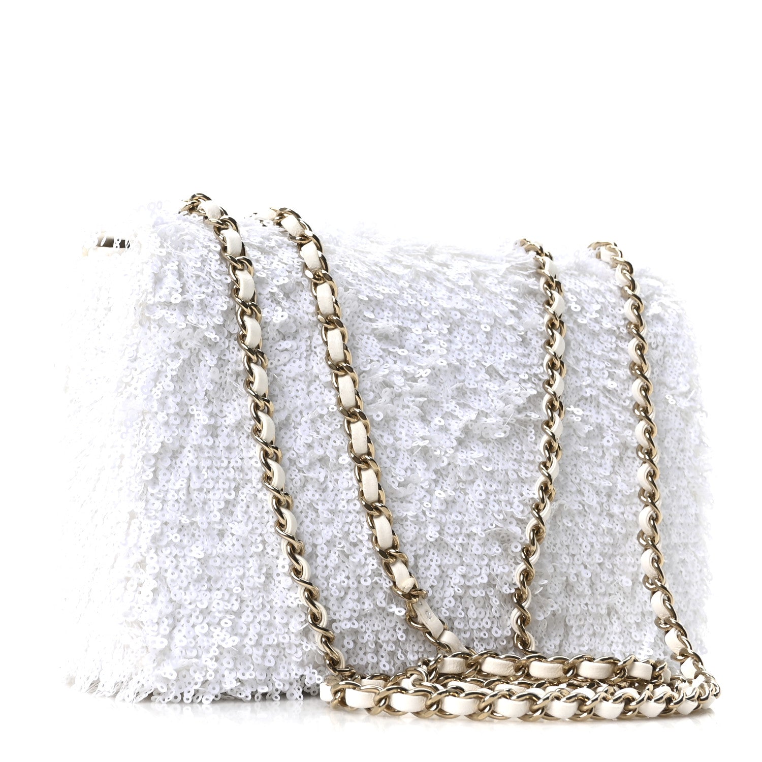 Chanel Sequin Mini Rectangular Flap White