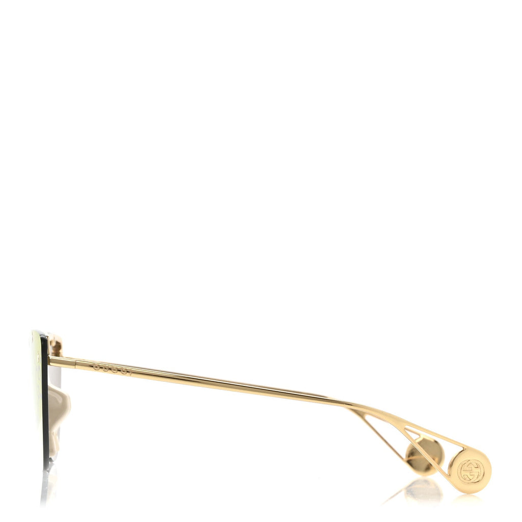 Gucci Metal Rimless Star Studded Monogram 90mm Cat Eye GG0666S Sunglasses Mirror Purple