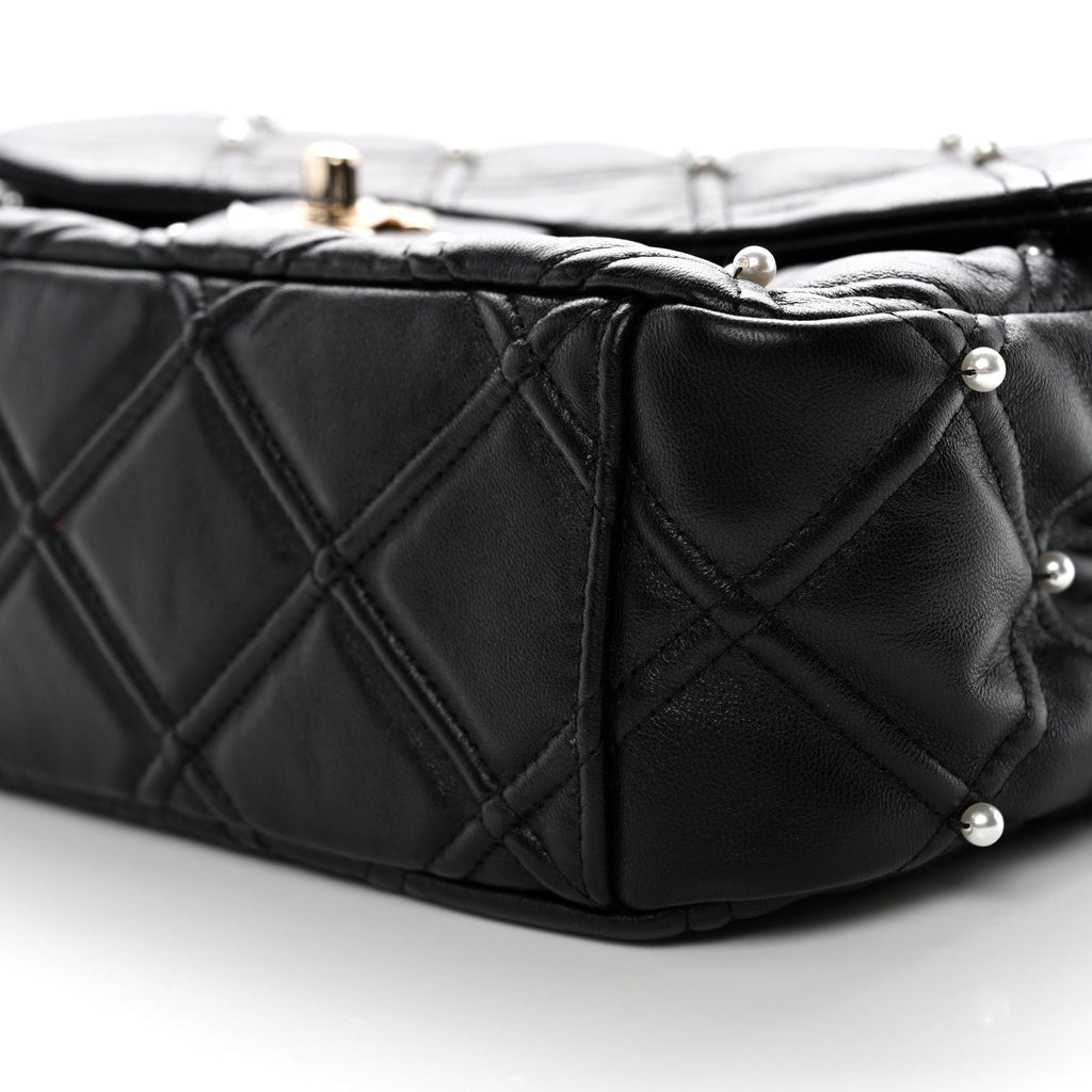 Chanel Lambskin Quilted Pearl Studded Flap Black