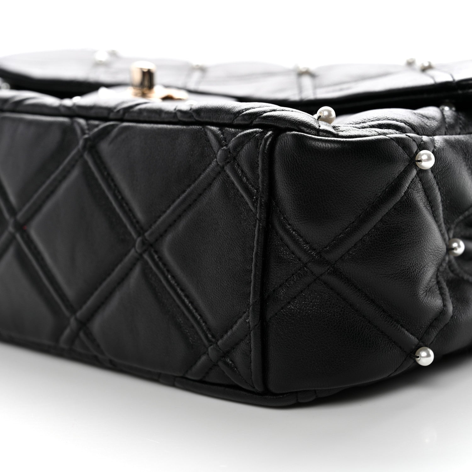 Chanel Lambskin Quilted Pearl Studded Flap Black