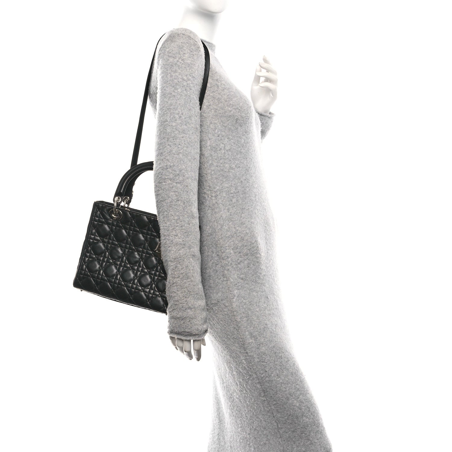 Christian Dior Lambskin Cannage Medium Lady Dior Black