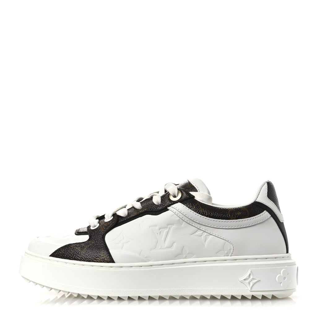Louis Vuitton Lambskin Embossed Monogram Time Out Sneakers 39 White Brown