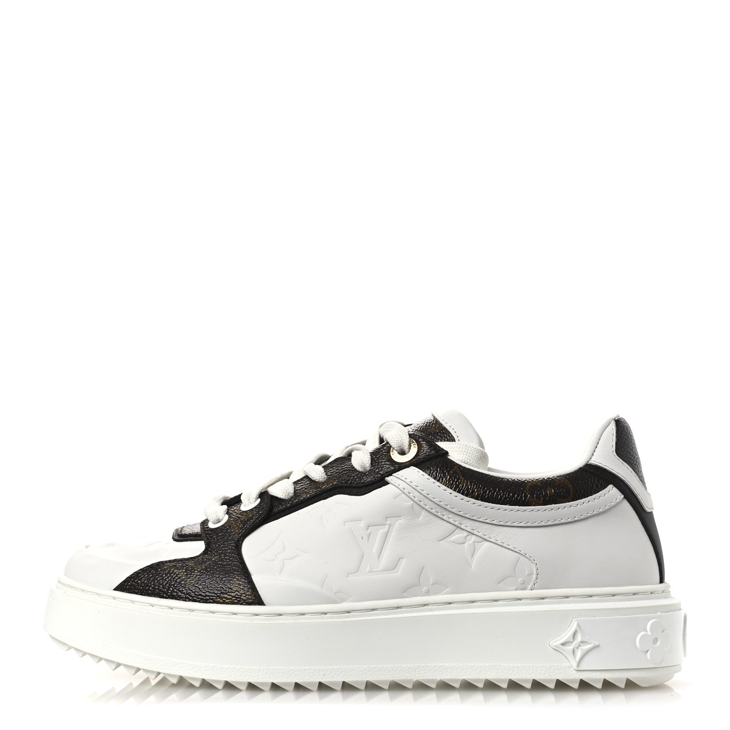 Louis Vuitton Lambskin Embossed Monogram Time Out Sneakers 39 White Brown