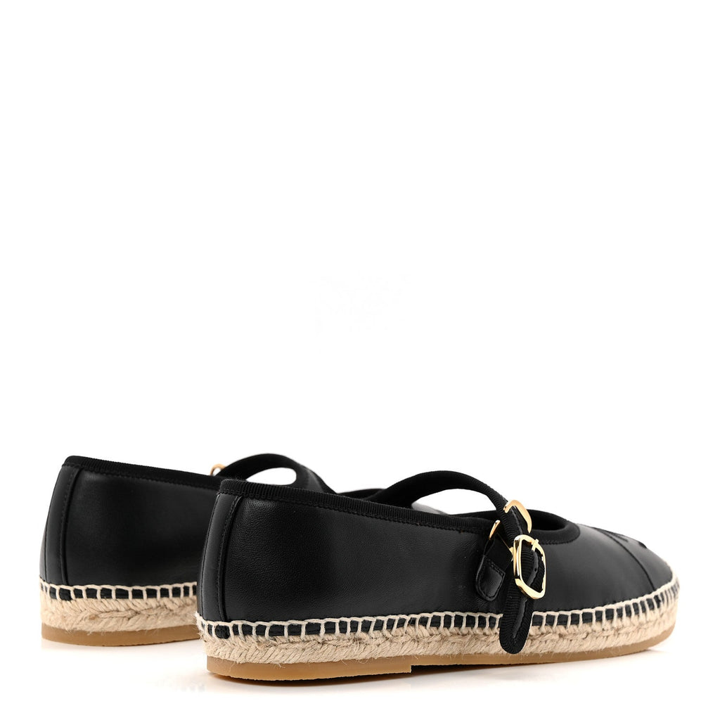 Lambskin Jute Mary Jane Flats 40 Black