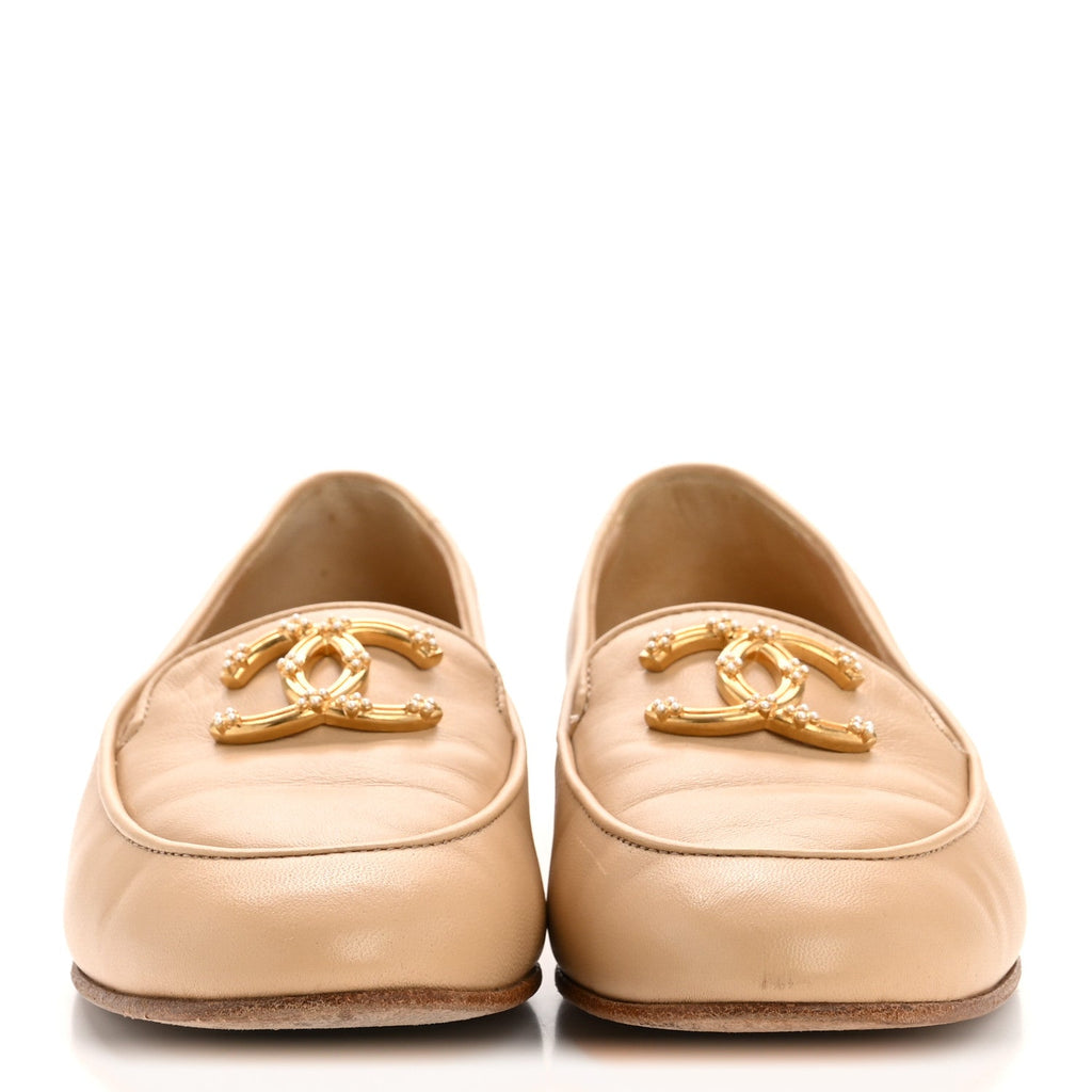 Lambskin Pearl CC Loafers 36 Beige