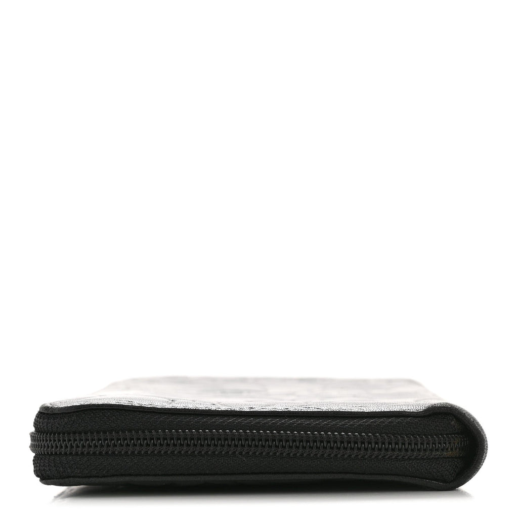 Lambskin Camellia Embossed Zip Around Organizer Wallet Black