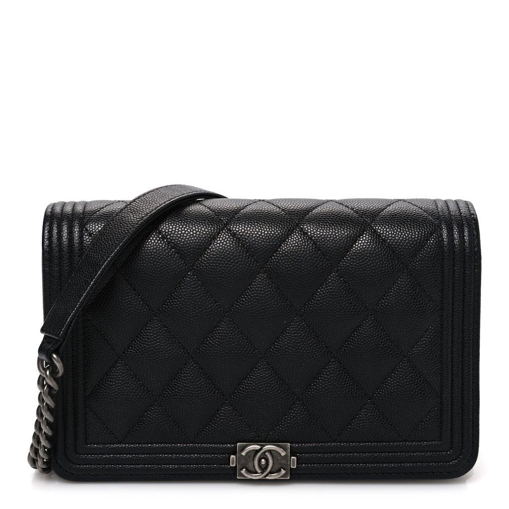 Chanel Caviar Quilted Boy Wallet On Chain WOC Black