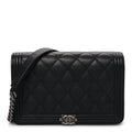 Chanel Caviar Quilted Boy Wallet On Chain WOC Black