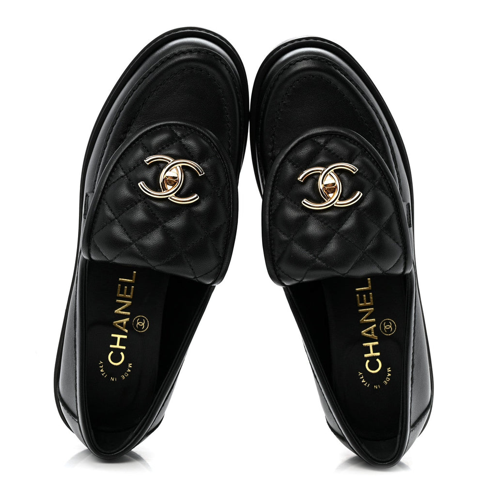 Lambskin Quilted CC Turnlock Loafers 36 Black