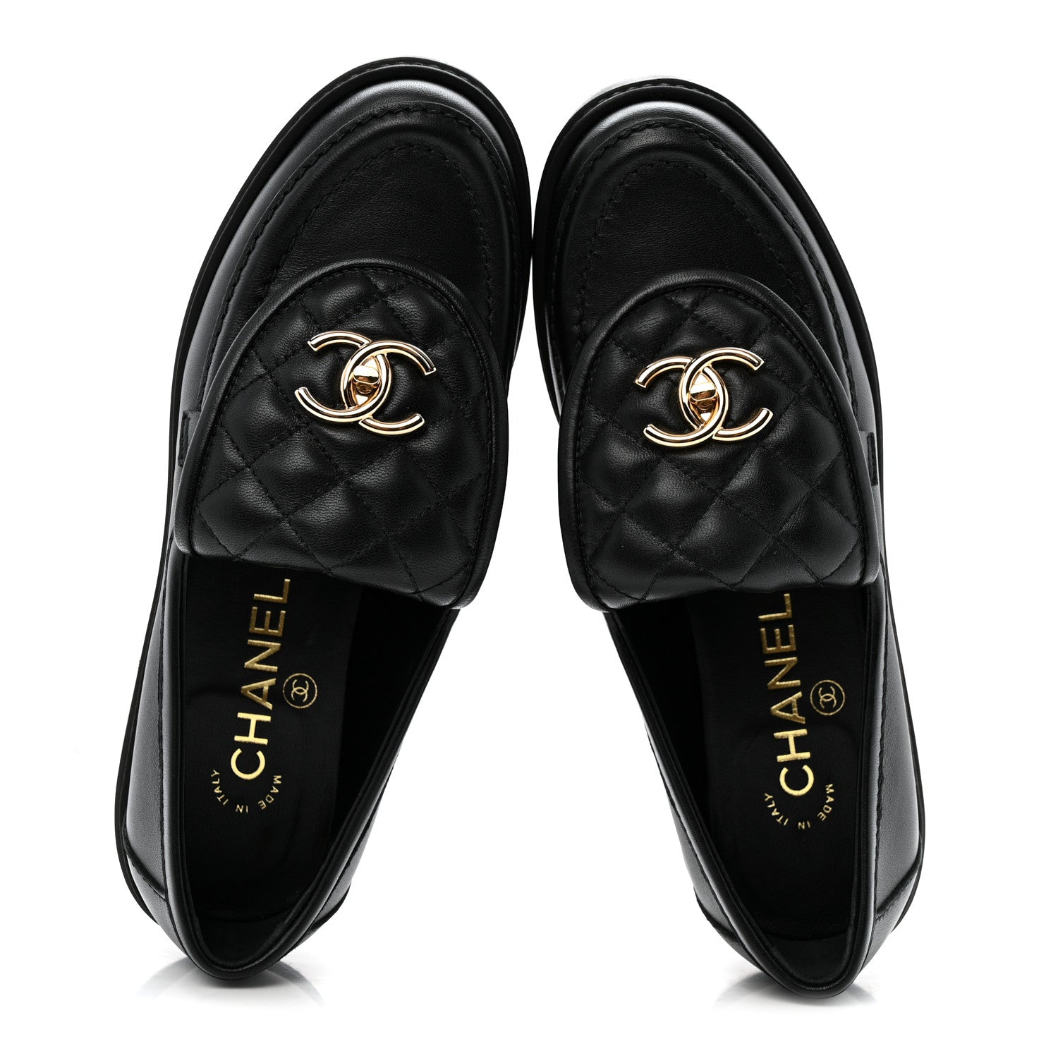 Lambskin Quilted CC Turnlock Loafers 36 Black