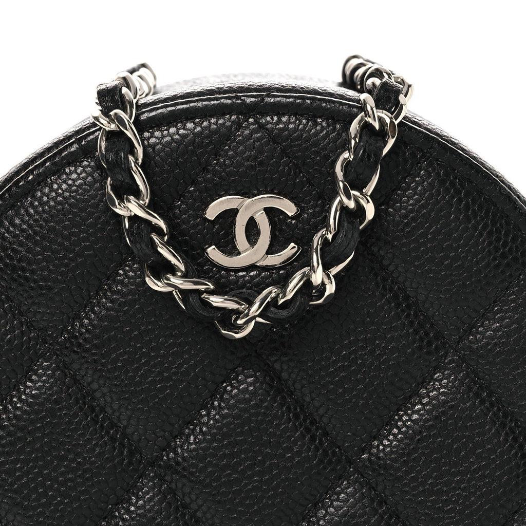 Chanel Caviar Quilted Round Clutch With Chain Black