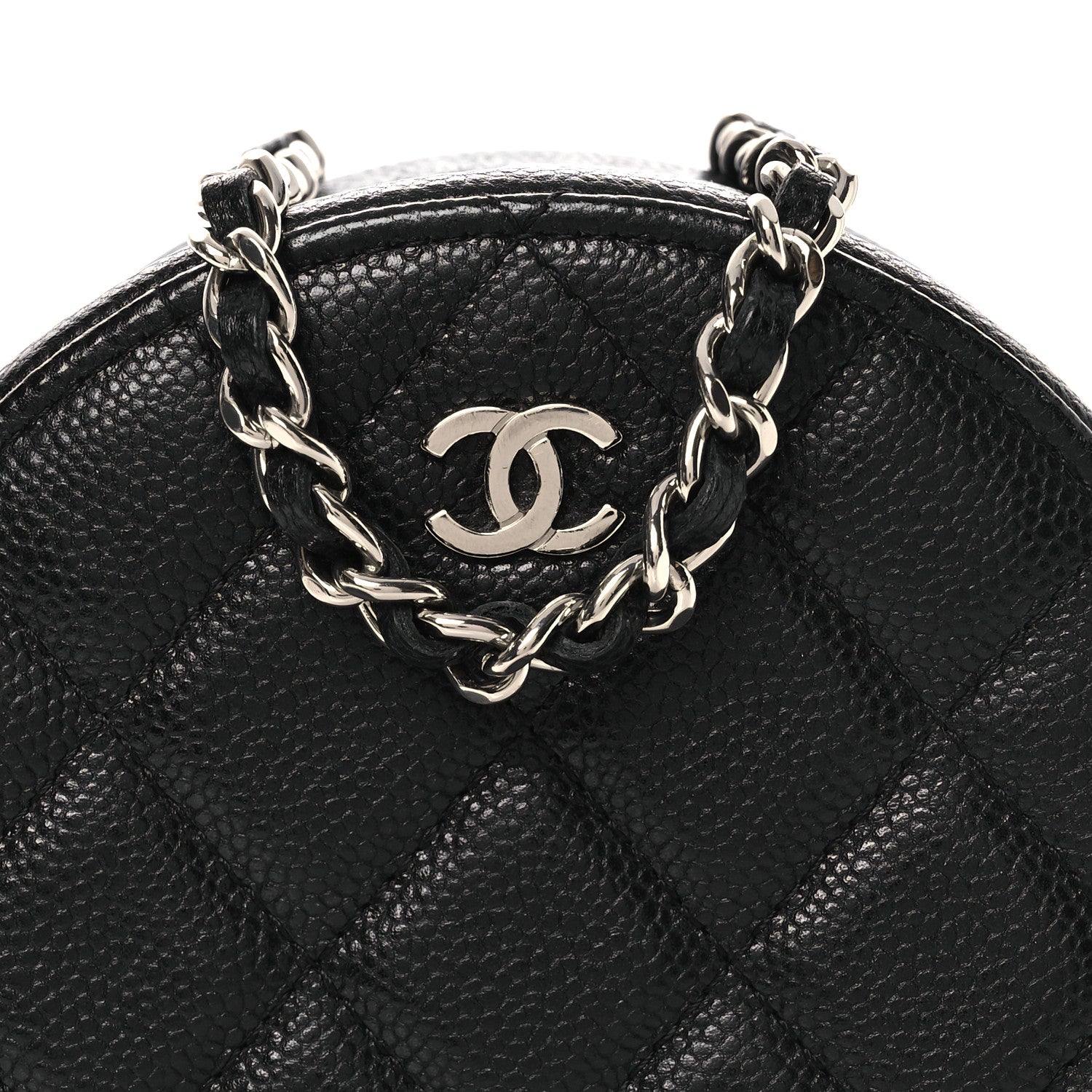Chanel Caviar Quilted Round Clutch With Chain Black
