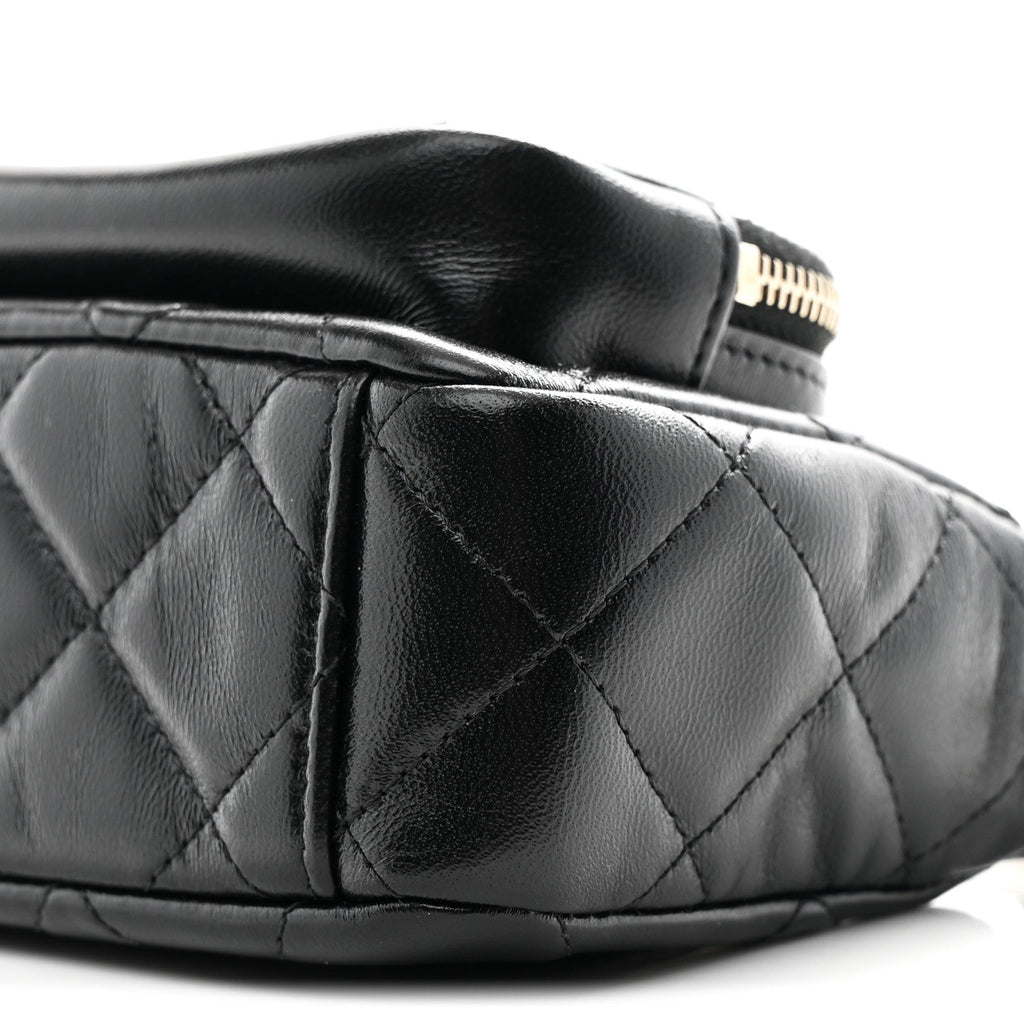 Chanel Shiny Crumpled Lambskin Quilted Mini Clutch With Chain Black