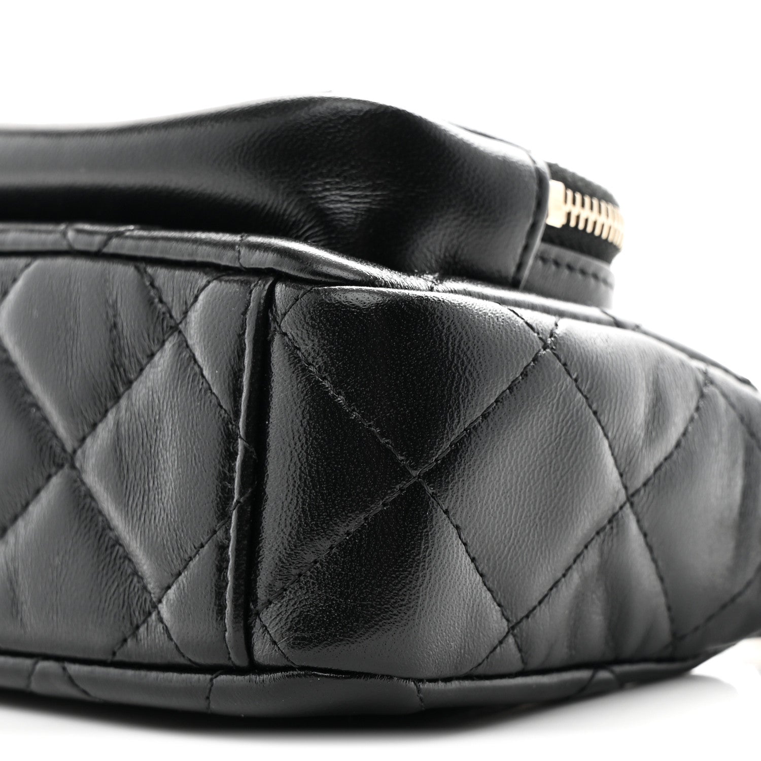 Chanel Shiny Crumpled Lambskin Quilted Mini Clutch With Chain Black