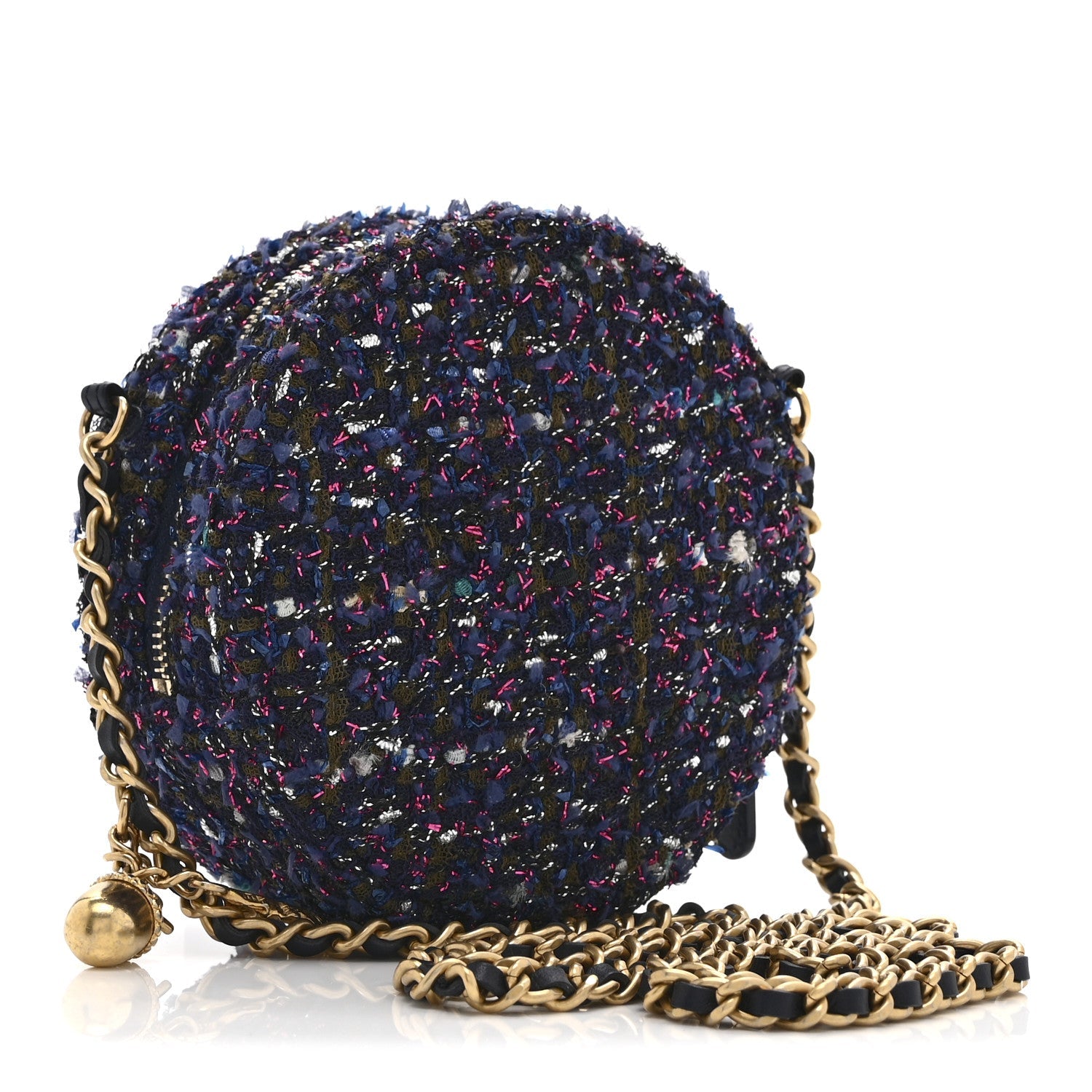 Chanel Tweed Quilted Round Clutch With Chain Multicolor